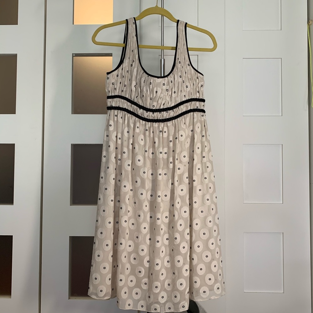 Adrianna Papell Black and Cream Patterned Midi Dress